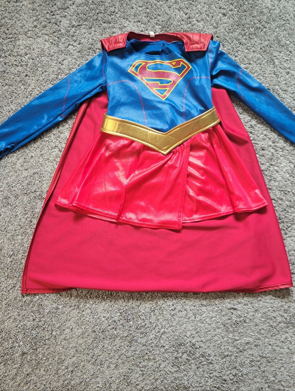 Supergirl Kids Costume Dress with Cape & Gold Belt Size Small Halloween